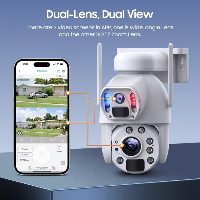 50X Zoom 4G SIM Card Solar Dual Lens/View Camera 4K 8MP WIFI IP Camera PTZ Outdoor PIR Detect Security Night Vision Surveillance 4