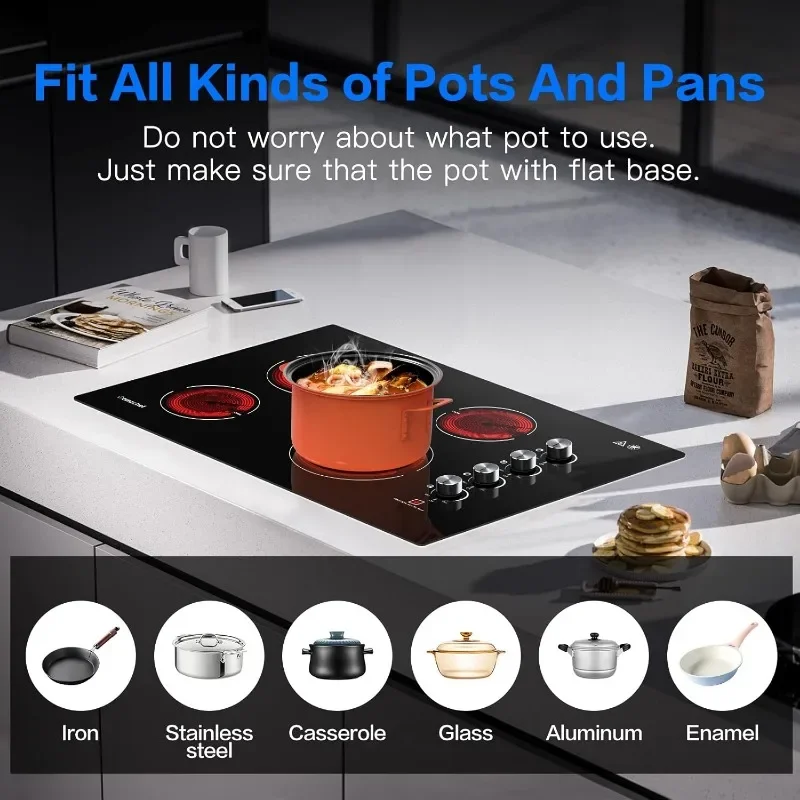 AMZCHEF 30 Inch Built-in Electric Cooktop,7000W and 4 Burners Cooktop with ETL Safety Certified,Knob Control Levels