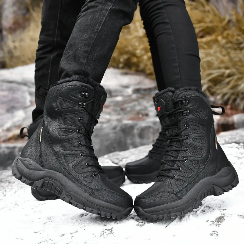 Men Warm Plush Snow Boots Lace Up High Top Waterproof Winter Outdoor Anti-Slip Army Work Desert