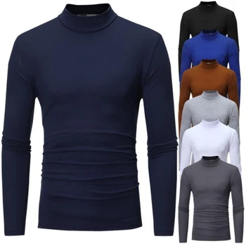 Dolcevita da uomo tinta unita sottile elastico sottile pullover primavera autunno intimo dolcevita uomo maglia camicetta base maglietta top 1