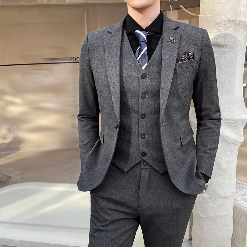 

Autumn New 3 Pcs Set Blazers Jacket Pants Vest Fashion New Men Casual Boutique Business Solid Wedding Suit Dress Coat Trousers