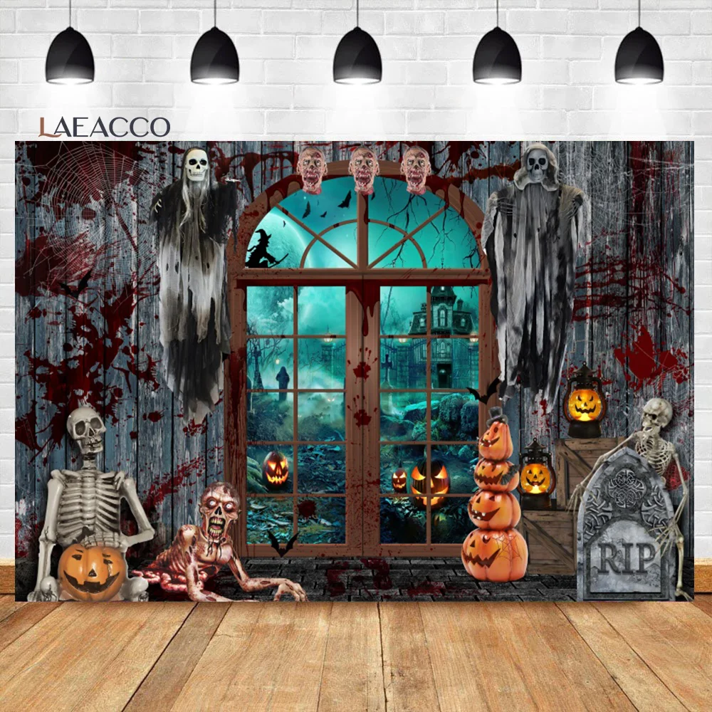 

Laeacco Halloween Backdrop Moon Night Black Witch Fall Scary Pumpkin Lantern Horror Ghost Kids Portrait Photography Background