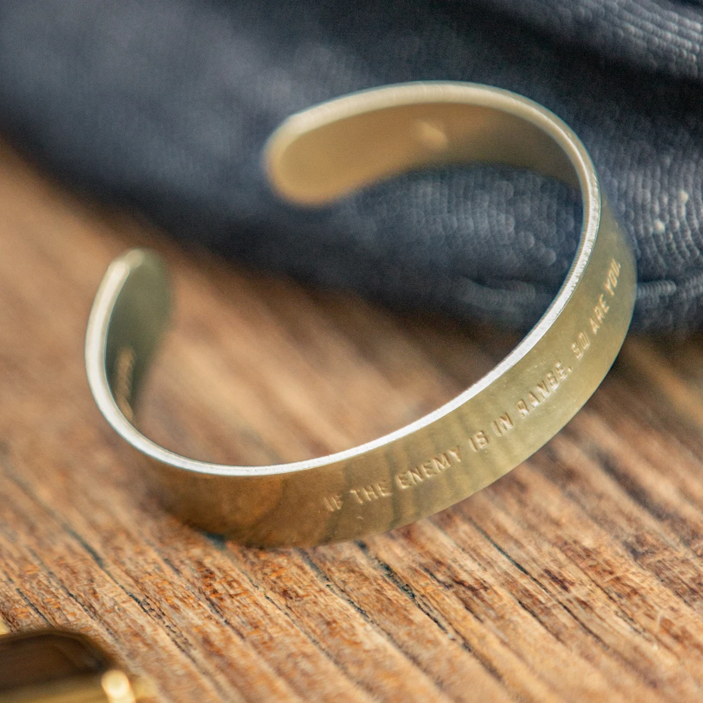 Maden Vintage BLISS Open Polished White Copper Wide Bracelet with Letter Engraved Brass Polished Bracelet Accessories for Men