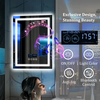 LED Lighted Bathroom Mirror with Bluetooth Speaker Smart LED Vanity Makeup Wall Mounted Mirrors 3 Lights Setting Anti-Fog RBG - Image 3
