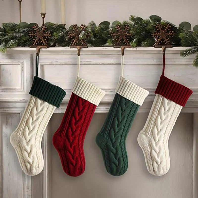 

1pcs 2024 Merry Christmas Stocking Knitted Gift Bag Large Christmas Tree Pendant Decoration Party Gift Supplies
