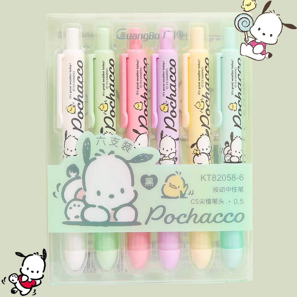 

6Pcs Pochacco Gel Pen Kawaii Students Stationery Smooth Black Pressing Anime Sanrioed Lovely School Office Cute Kids Girls Gifts