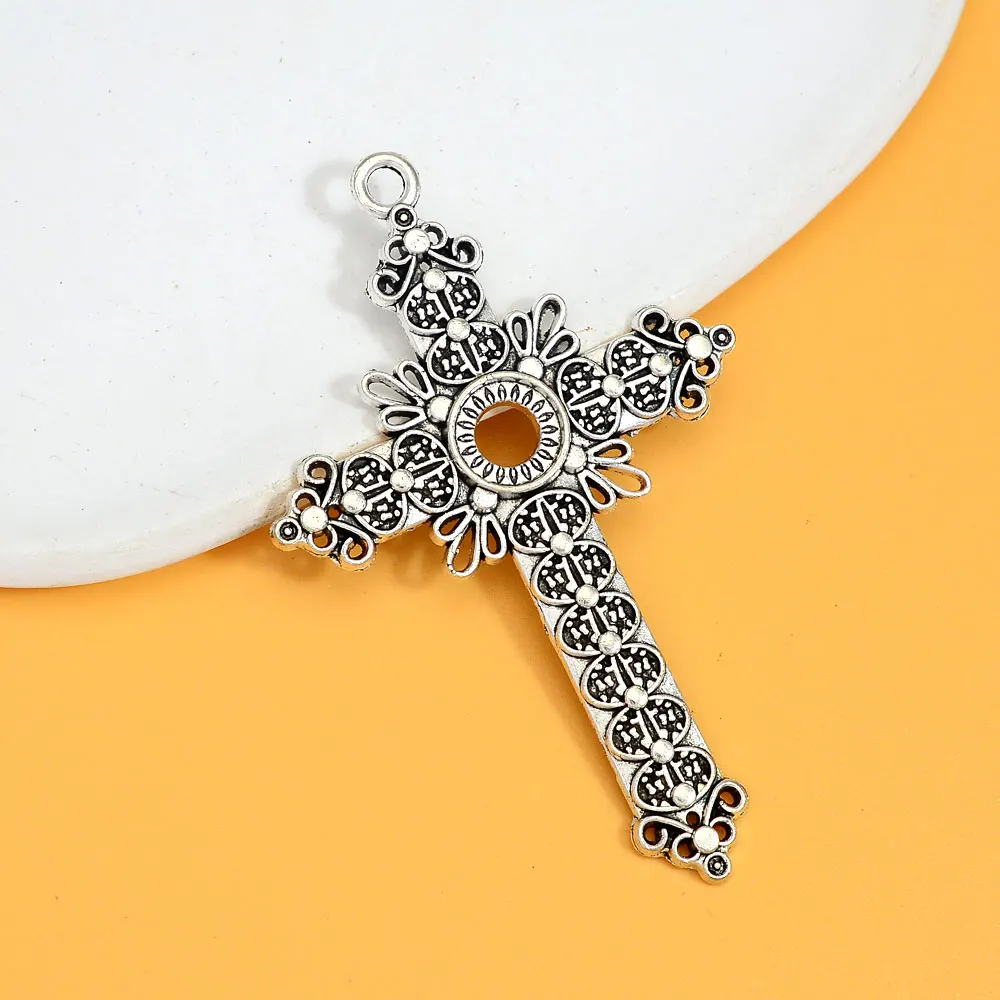 

2pcs 48x76mm Fit 10mm Cabochon Antique Cross Cameo Base Setting Charms Pendants For DIY Keychain Jewelry Making Accessories