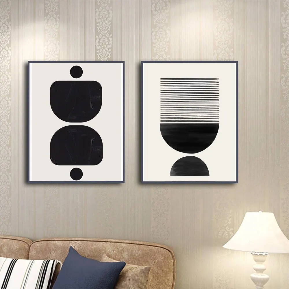

Geometric Color Block Poster Print Black White Canvas Painting Abstract Line Art Wall Picture Minimalist Living Room Home Decor