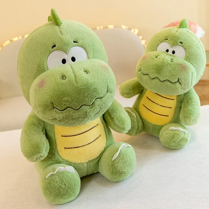 Fluffy Cute Green Dinosaur Plushie Toys Cartoon Stuffed Cuddly Animals  Kawaii Dragon Dolls for Kids Girls Xmas Gifts Home Decor kawaii crocodile shark dinosaur puppets hand for kids plush soft animal doll toys a tool to pass the time at work and home gift