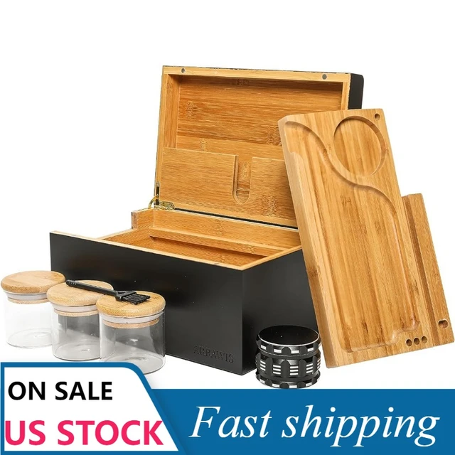 ARRAWIS Large Bamboo Stash Box Combo with Accessories Bamboo Decorative  Storage Box with Bamboo Rolling Tray, 3 Airtight - AliExpress