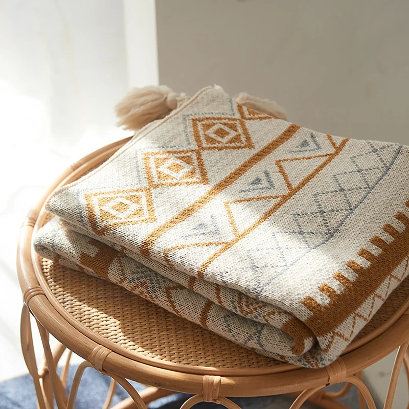 

Hot Bohemian Large Shawl Blankets Simple Nordic Blankets Acrylic Napping Blanket Sofa Cover Knitted Soft Winter Warm Decor