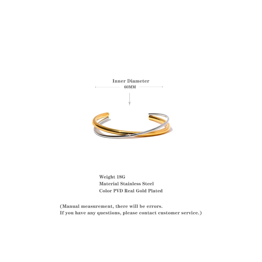 Bangle Bracelet Stainless Steel Bracelet 18K Gold Plated Geometric Stainless Steel Double Color Cuff Bracelet Jewelry