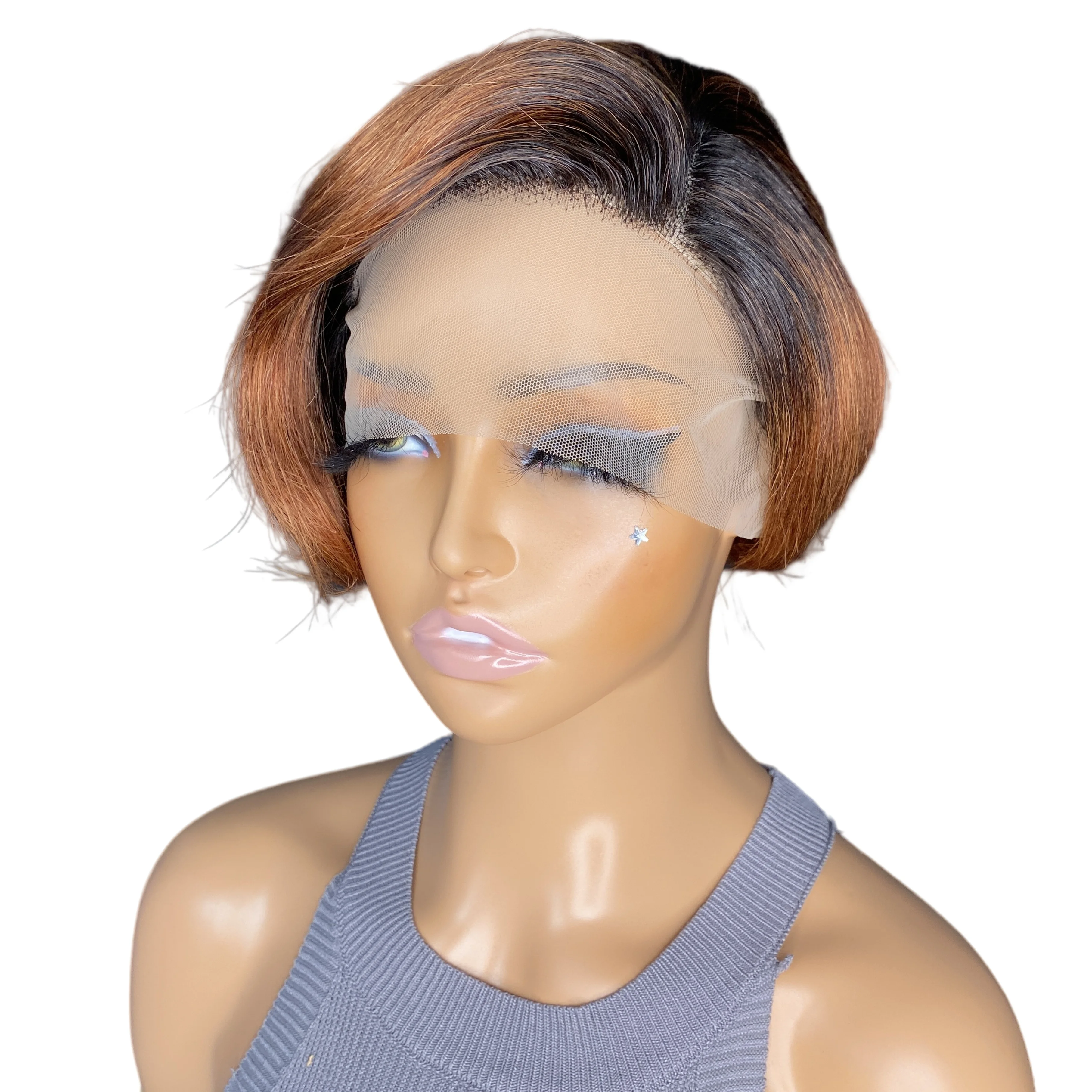 Short Pixie Cut Bob Wig In Mixed Brown And Black With 150% Density 13x4x1 Lace Front For Black Women Short Human Hair wig