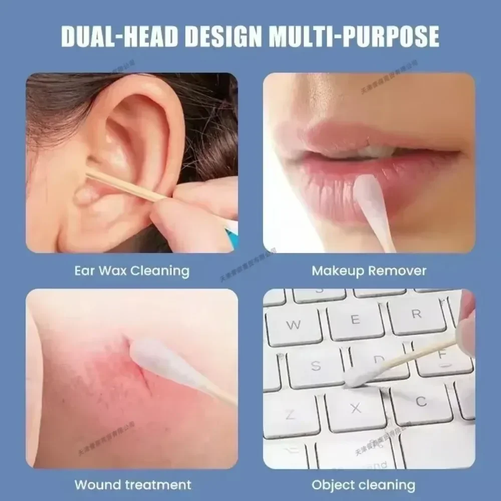 100Pcs/Pack Baby Cotton Swabs Wooden Stick Soft Tip Buds for Ear Nose Cleaning 1-20 Packs Infants Kids Hygiene Care Beauty Tools