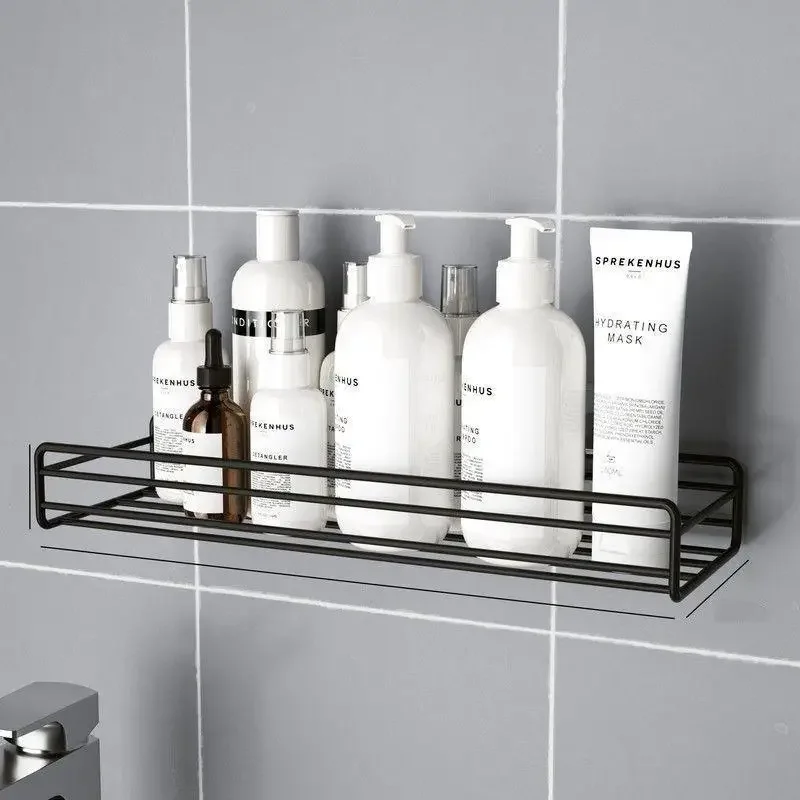 Iron Bathroom Shelf Shower Wall No Drilling Kitchen Storage Mount Shampoo Storage Holder With Suction Cup Bathroom Accessories