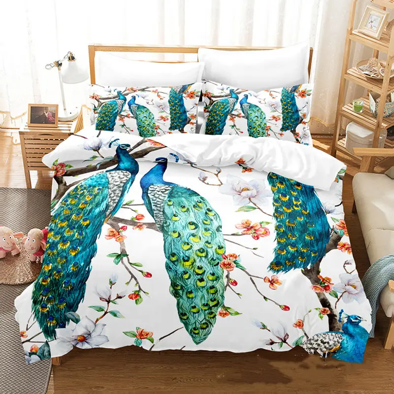 

Peacock Feather Bedding Set Peacock Duvet Cover Set Single Double King For Adult Women Microfiber Comforter Cover Bedroom Decor