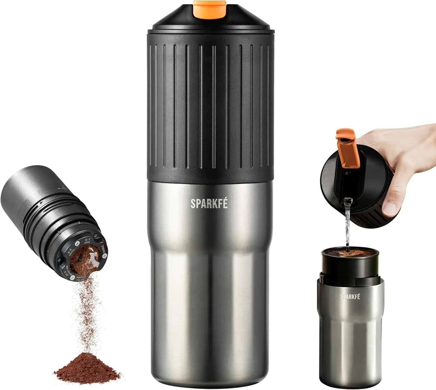 Portable Pour Over Coffee Maker, Rechargeable Electric Grinder with Stainless Steel Conical Burr, Integrated Hand Brew Kit with
