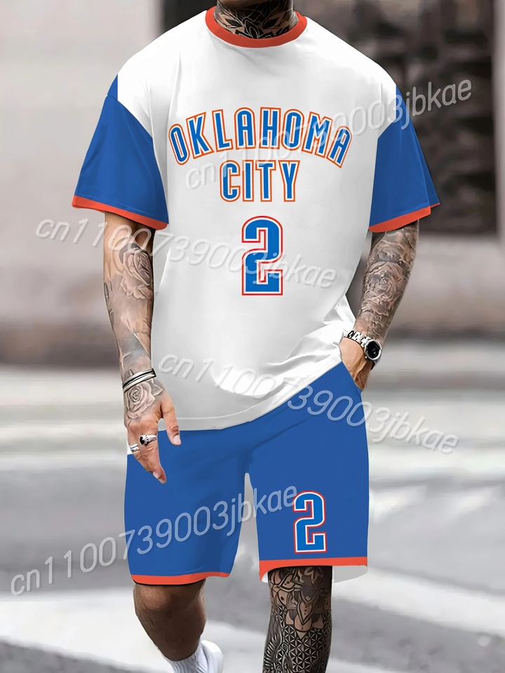 2025 Summer Sports Set  OKLAHOMR CITY 3D Printed Men's Short Sleeve+Shorts Casual Sportswear New Summer Outdoor Sports Set