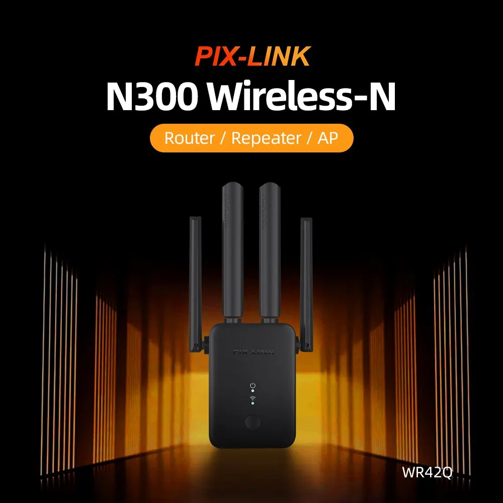 Pix-Link Wr42Q Wireless Wifi Repeater Router 300Mbps Wi-Fi Range Extender Stabile Porta Ethernet Singola Consente La Funzione Wireless