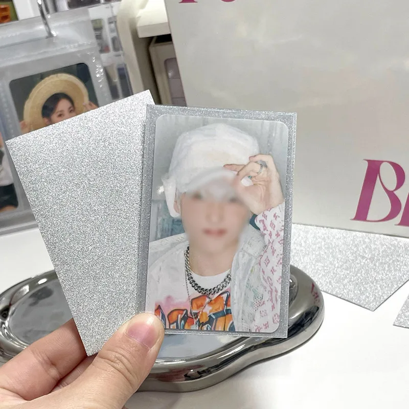 50pcs Ins Laser Kpop Card Sleeves 61x91mm 20C Silver Bling Holder For Holo Postcards Top Load Film Photocard Game Card Protector sharkbang 50pcs lot holo card sleeves 61x91mm 58x89mm laser pp kpop holder for postcards films game cards photocard protector