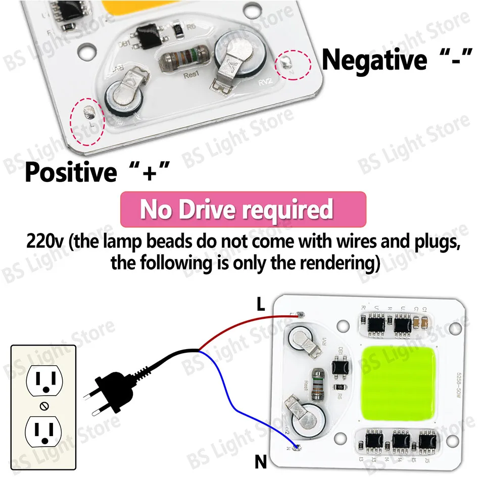 1 Stück 50W COB AC 220V Smart IC LED-Chip, kein Treiber erforderlich, LED-Modul-Chip, DIY Flutlicht, LED-Glühbirne, Strahler für Außenbeleuchtung – Detail 3
