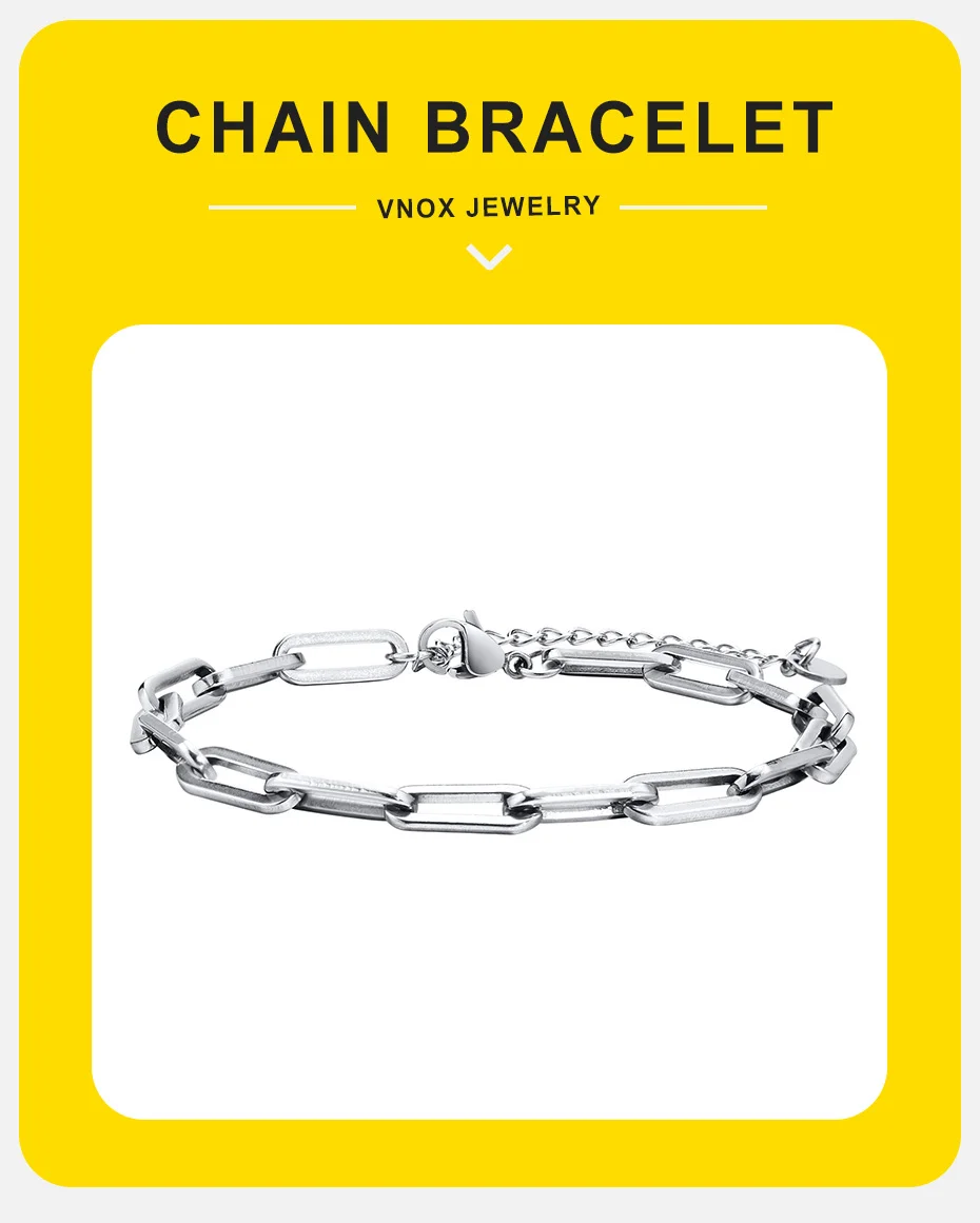 Vnox 5 mm Büroklammer-Kettenarmband für Herren, lässiges, stilvolles Armband mit rechteckigen Gliedern, verstellbarer Kettenschmuck – Detail 1