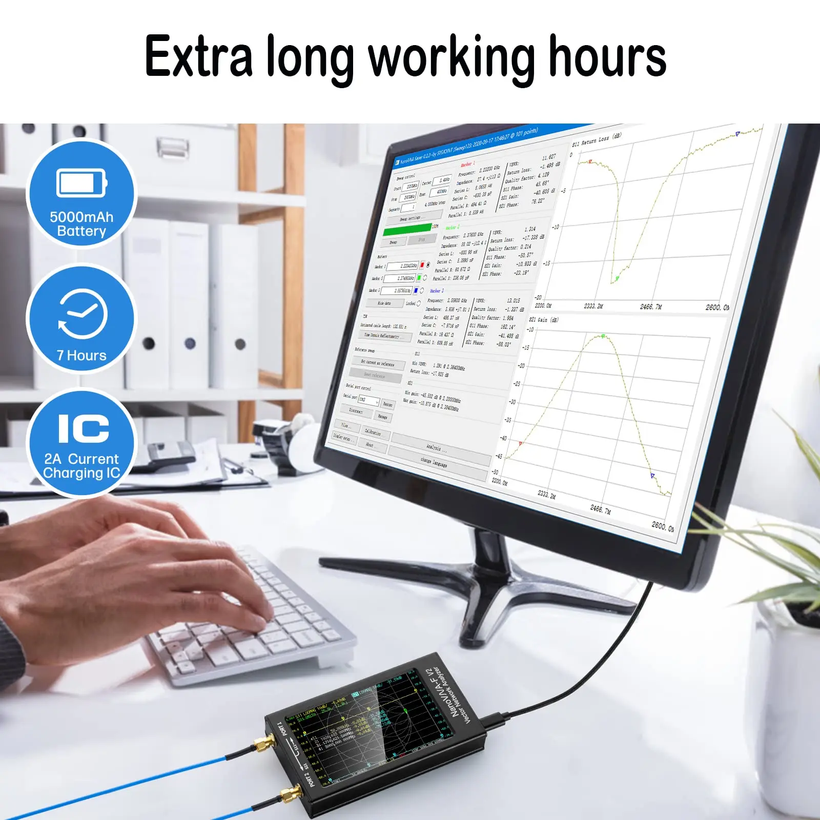 Nanovna F V2 50KHz-3GHz Vector Network Analyzer HF VHF UHF VNA 4.3" Touchscreen 5000mAh High Precision Antenna Analyzer 5