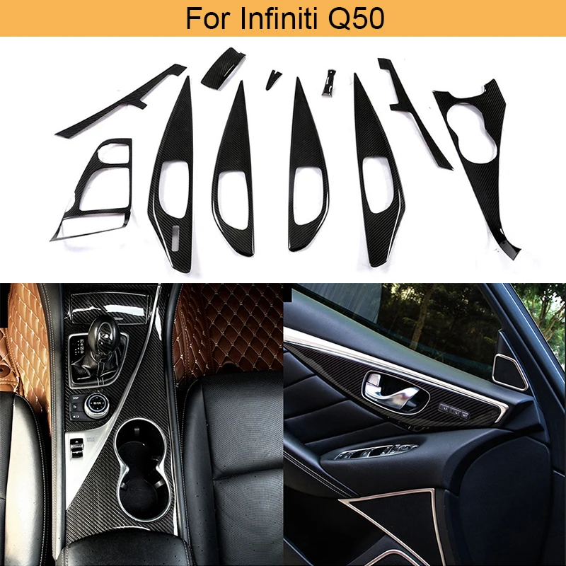 

Car Interior Trims For Infiniti Q50 2014-2016 Center Console Panel Frame Armrest Storage Box Panel Trim Accessories Carbon Fiber