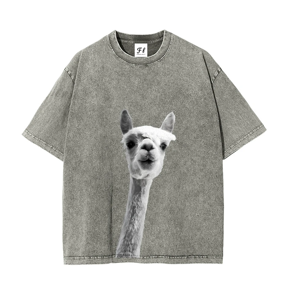 Summer Retro Alpaca Print Casual Tee Shirt