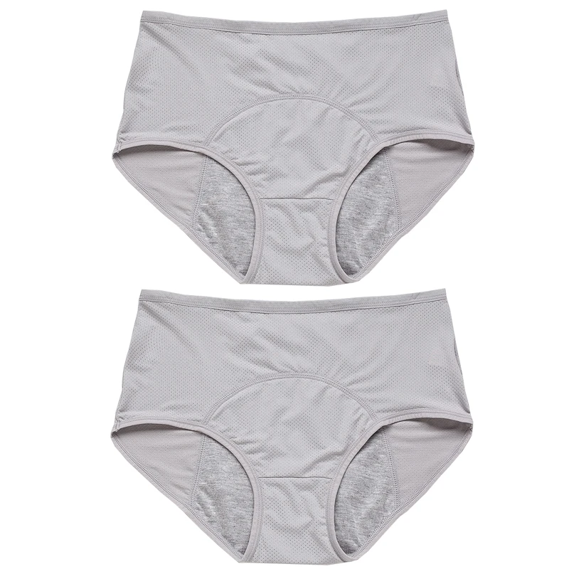 2pcs Women's Physiological Briefs Girl Menstrual Panties Ladies Period Leak Proof Panty Mid Waist Ice Silk Underwear