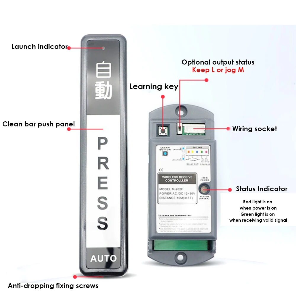 Wireless 5M Range Automatic Door Push Exit ButtonSwitch Touch Sensor Switch Button For Access Control System