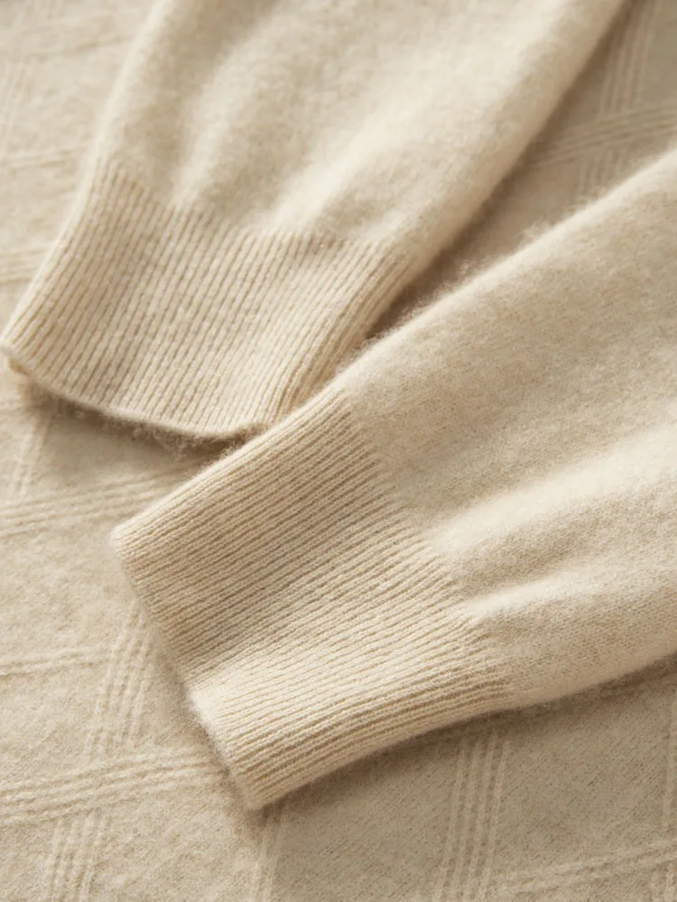 Autumn New 100% Pure Goat Cashmere Sweater Men's O-Neck Knitted Pullovers Leisure Jacquard Loose Tops Youth High-End Base Shirt 6