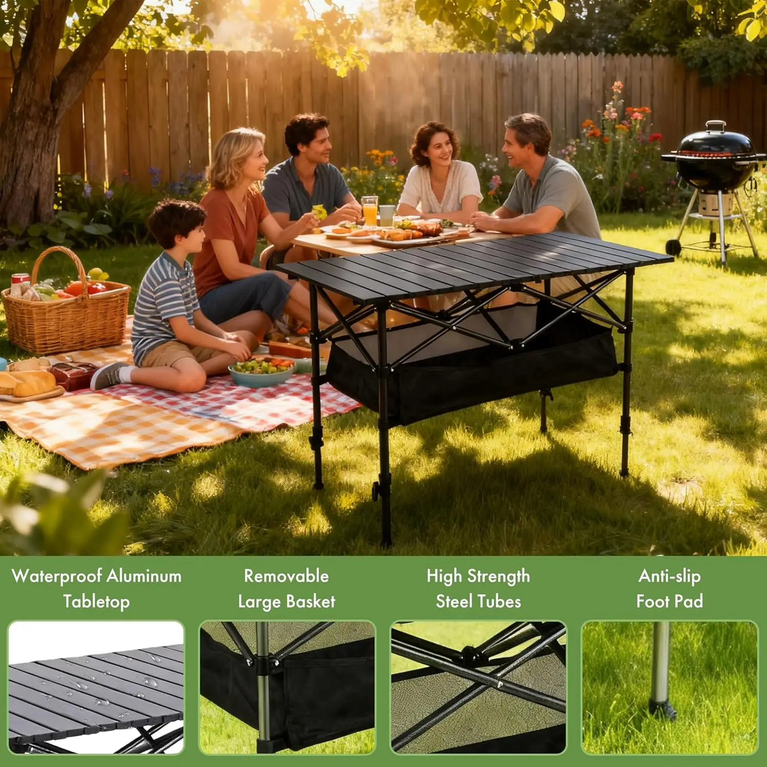 Portable Folding Camping Table | Lightweight Roll-Up Outdoor Picnic & BBQ Table with Carrying Bag 4