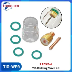 Torche de soudage TIG pour lentille à gaz, Kit #12 de gobelets en verre Pyrex, corps à pinces, 7 pièces/ensemble, WP 9/WP 20/WP 25 