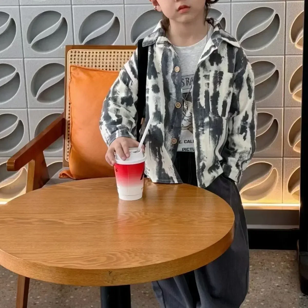 Children's Denim Cotton Shirt Spring Autumn Baby Boys Shirt Tie Dye Full Print Single Breasted Coat School Uniform for Boys