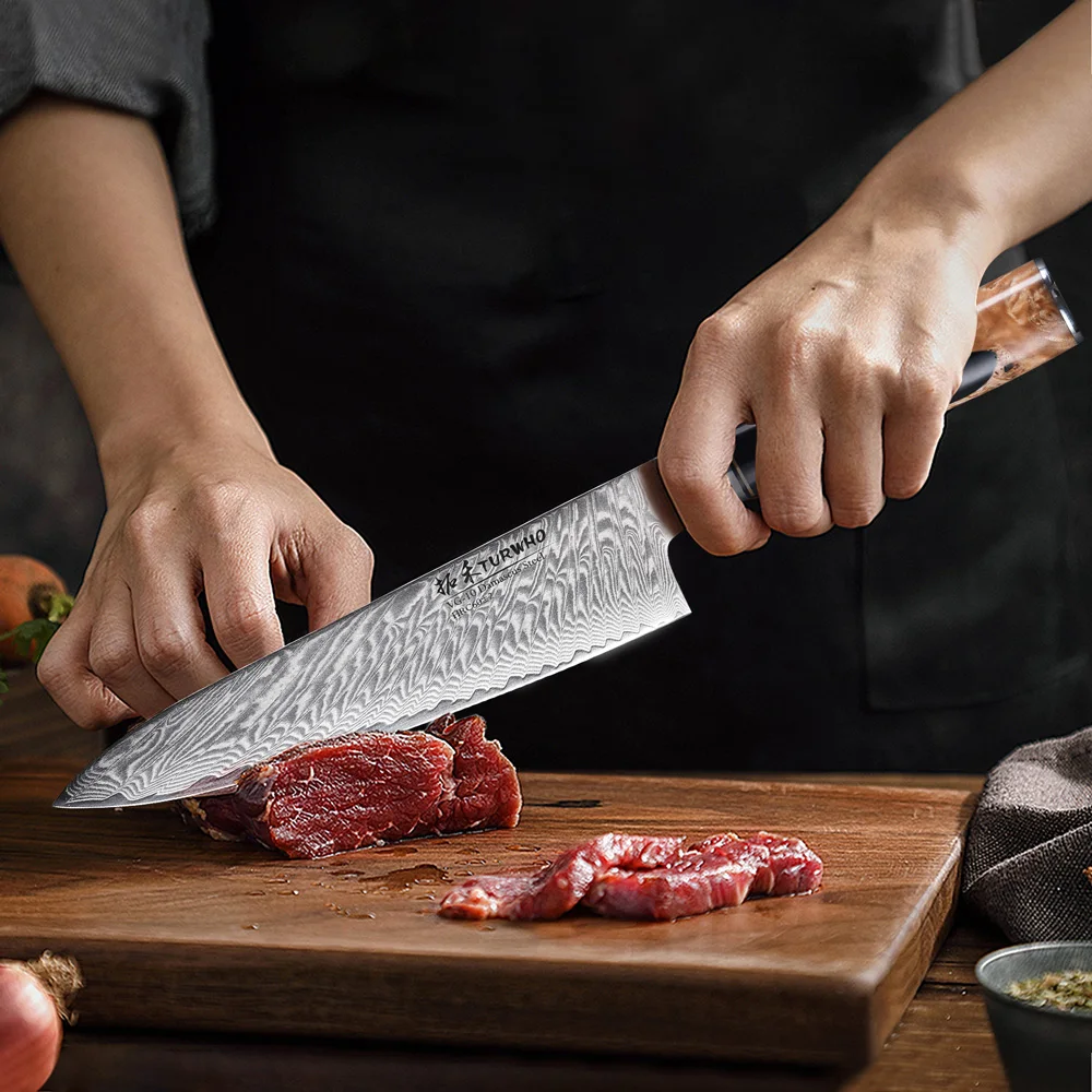 TURWHO 8 Inch Chef Knife Gyuto Knife Japanese Style VG10 Core Damascus Kitchen Knives Stainless Steel Butcher Knife Resin Handle 4