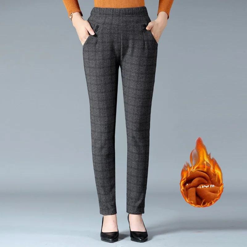 2023 Autumn and Winter Women's High Waist Elastic Button Pockets Striped Slim Fashion Casual Elegant Commuter Straight Leg Pants