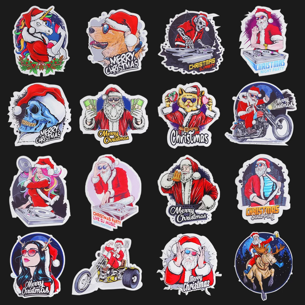 

Merry Christmas Stickers Funny Reflective Stickers Various Santa Rock Hip Hop Music Diy Motorcycle Car For Bmw Tesla VW Benz