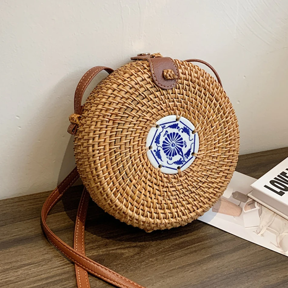 Round Crossbody handbag, Straw Purse Bag, Round Woven Bag, Circle