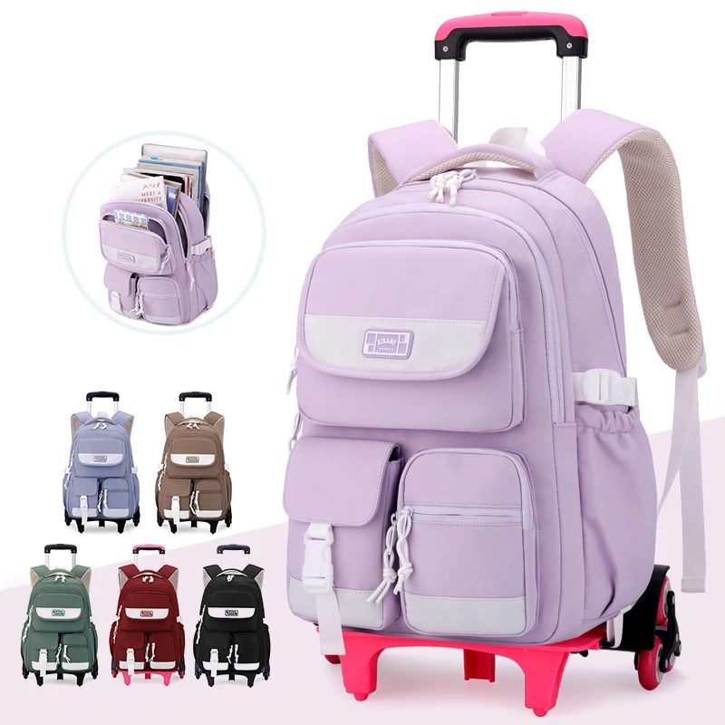 

School Backpack with Wheels Trolley School Bags for Teenagers Girls Rolling Backpack Students Children Schoolbag Travel Bags sac