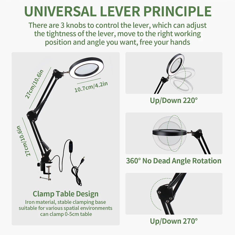 72 LEDs Illuminated Magnifier 3 Colors Warm White Light LED Magnifying Glass For Nail Art Manicure Tattoo Makeup Beauty Salon