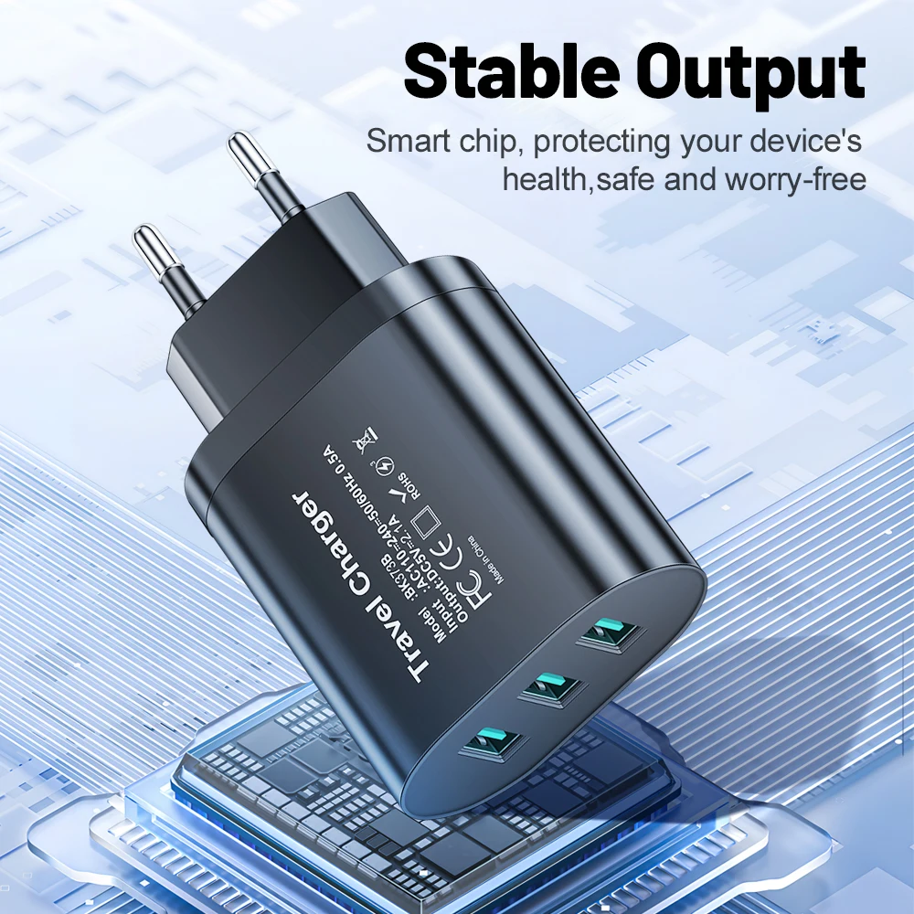 3USB Phone Charger 2.1A Fast Charging For Samsung Xiaomi Huawei iPhone Mobile Phone Adapter EU/US/UK Plug