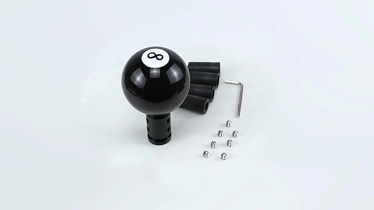 HISports Versnellingspook Knop Ronde Zwarte 8 Bal Biljart Universele Handmatige Pookknop Acryl Auto Shifter Knop met Adapter 12x1.25mm voor Niet-Schroefdraad Handmatige Shifter Gear knop