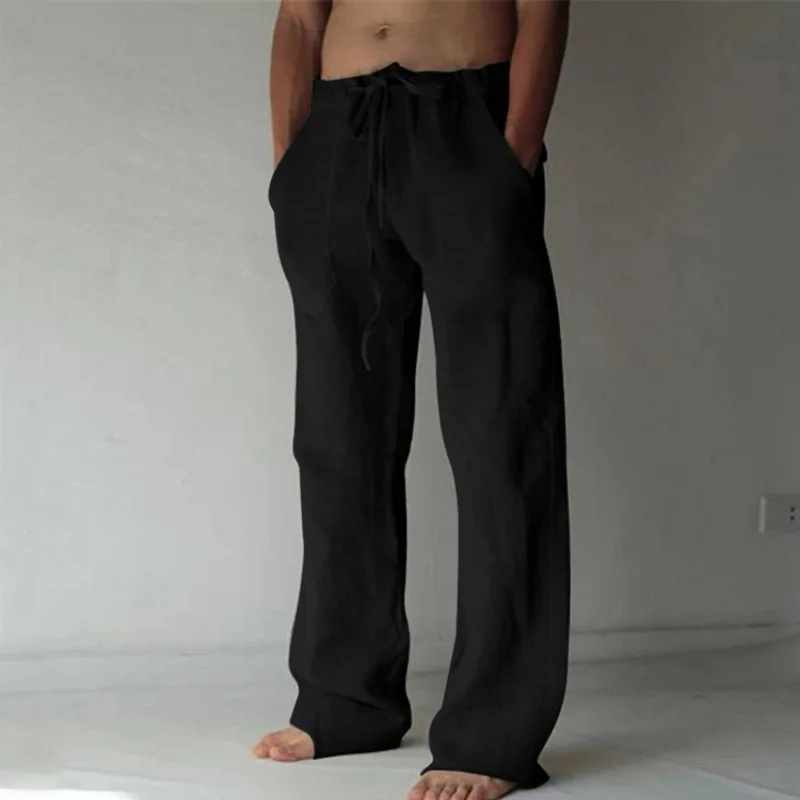 Men's Beach Pants Joggers Streetwear Cotton Linen Sweatpants Casual Pants Hawaiian Vacation Loose Summer Long