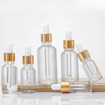 Bottiglie contagocce 5ml 10ml 15ml 20ml 30ml 50ml 100ml Bottiglia di olio essenziale Vetro trasparente Fiala di profumo Dispenser cosmetico liquido 1