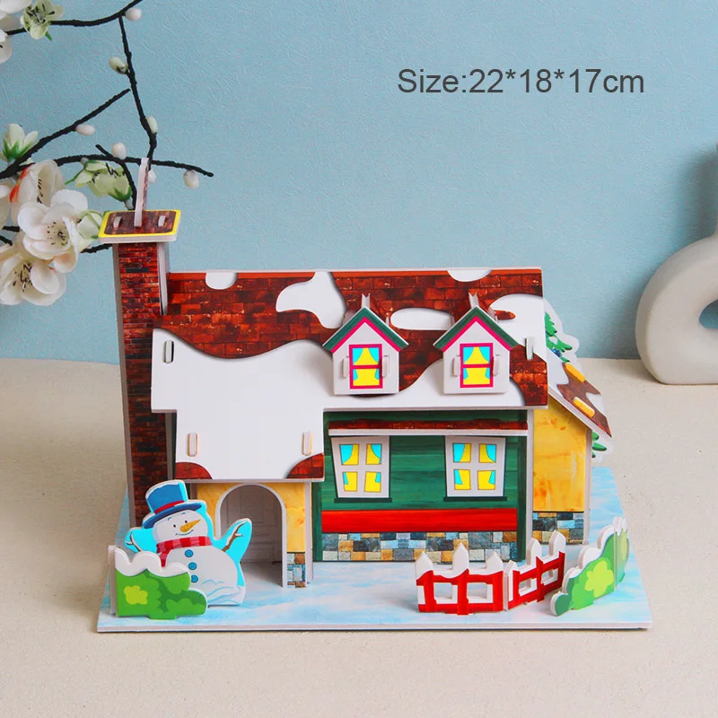 Larger Size Christmas House Train Model 3D Puzzle Kindergarten Early Educational DIY Handmade Paper Card Jigsaw for Kids Gift