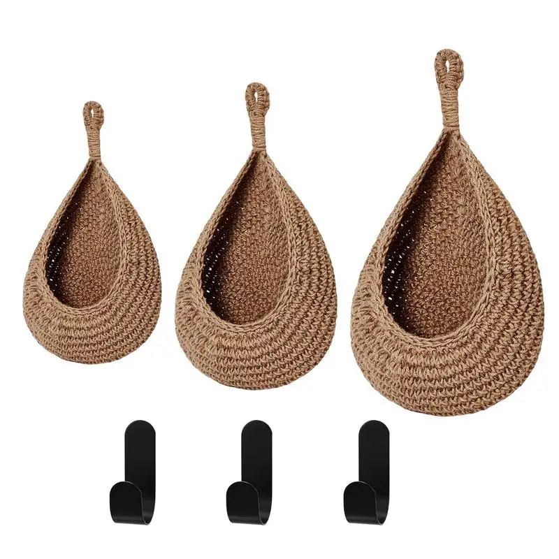 

Fruit Basket Hanger Handwoven Wall Storage Baskets Hanging Fruit Basket Vegetable Bag Cotton Rope Twine Woven Flower Pot