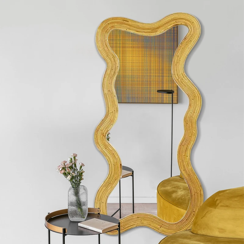 

Dressing Big Large Mirror Vintage Wavy Nordic Standing Mirror Gold Room Decorate Adornos Para El Hogar House Decorations ZSJ017
