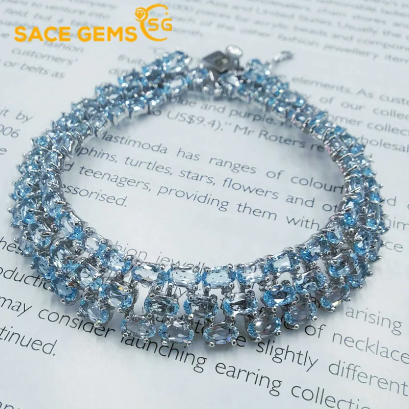 Sace Gems New 925 Sterling Silver Natual Sky Blue Topaz Gemstone Bracelrts Per Le Donne Fidanzamento Cocktail Party Gioielleria Raffinata