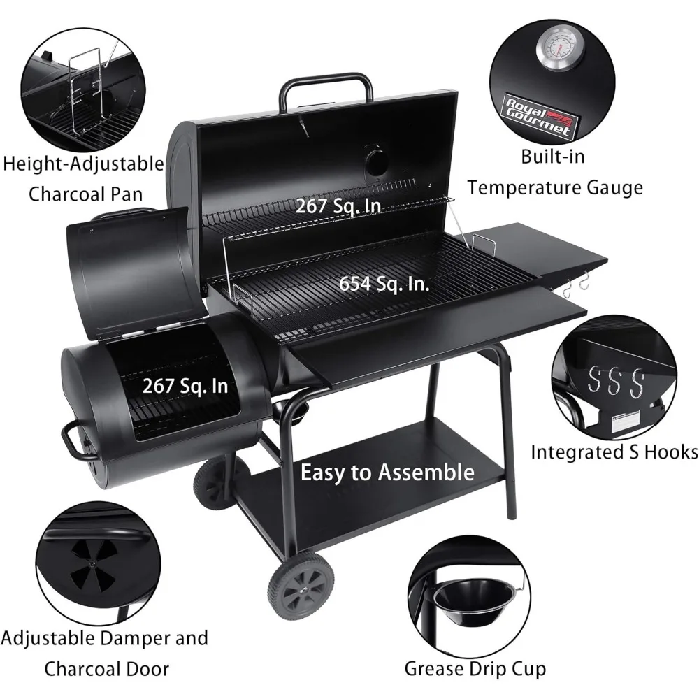 CC2036F Barrel Charcoal Grill with Offset Smoker,Outdoor Smoker with 1200 Sq. In.Cooking Area for Outdoor Barbecue Event 5